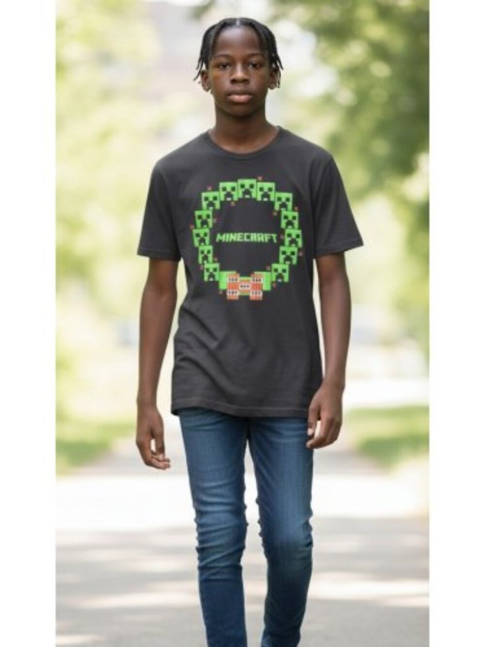 MINECRAFT Black CREEPER Wreath Short Sleeved Top Boys M Size 8